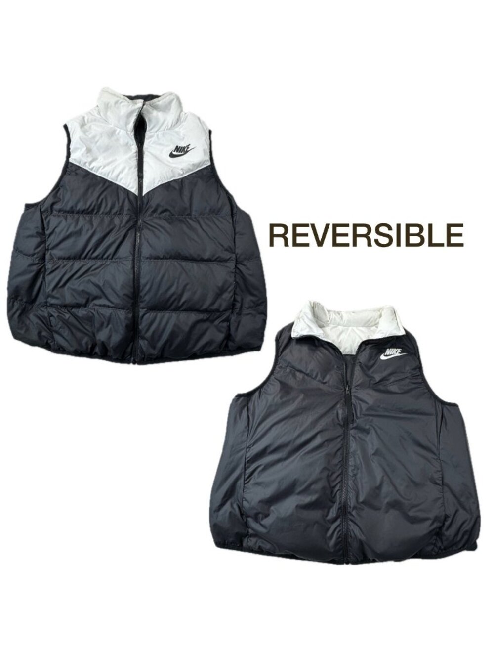 Nike Windrunner Reversible Down Full Zip Vest Black White Womens XL